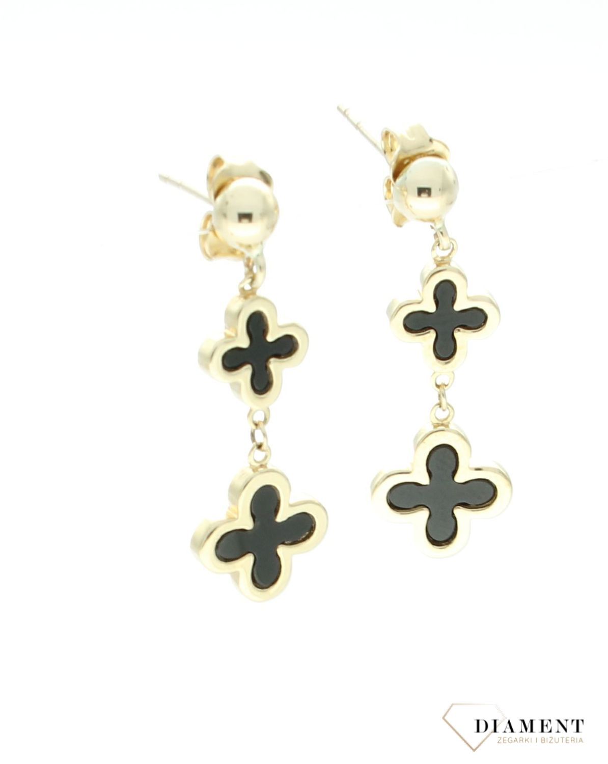 Kolczyki wiszące czarne koniczynki próba 375, KL 12103 375 (2).jpg